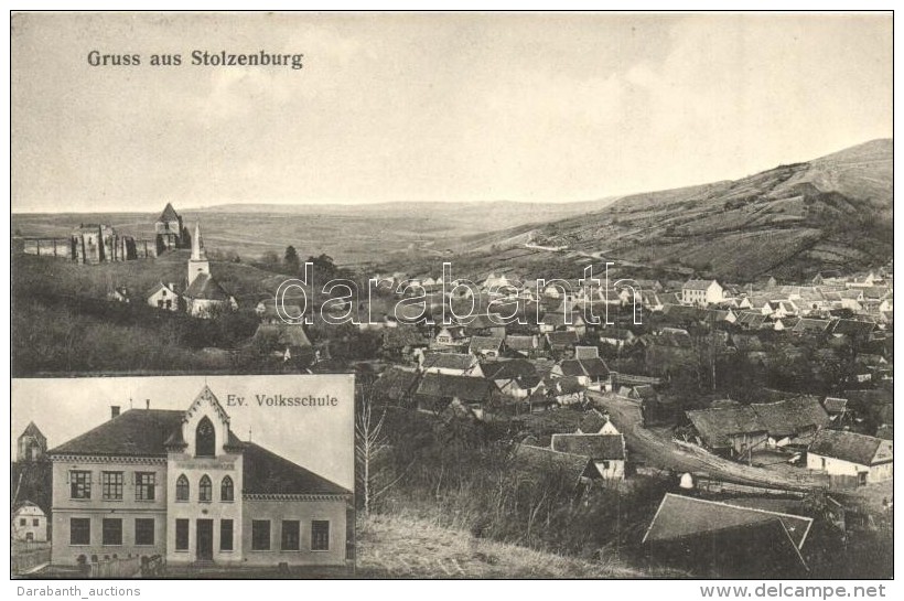 ** T1/T2 Szelindek, Stolzenburg, Slimnic; L&aacute;tk&eacute;p, Evang&eacute;likus Iskola / School With Panorama... - Non Classés