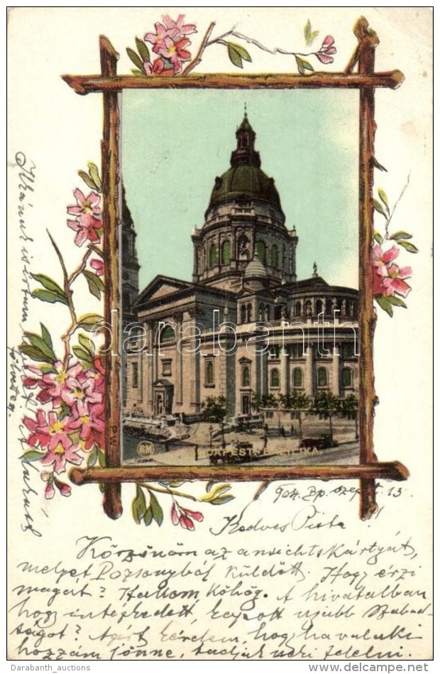 T3 Budapest V. Bazilika, Floral Art Nouveau Litho Keret (kis Szakad&aacute;s / Small Tear) - Non Classés