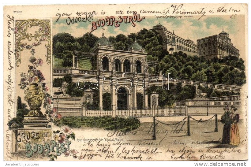 * T3 Budapest I. V&aacute;rbaz&aacute;r A Kir&aacute;lyi V&aacute;rral, Hans Nachbargauer Floral Art Nouveau Litho... - Non Classés