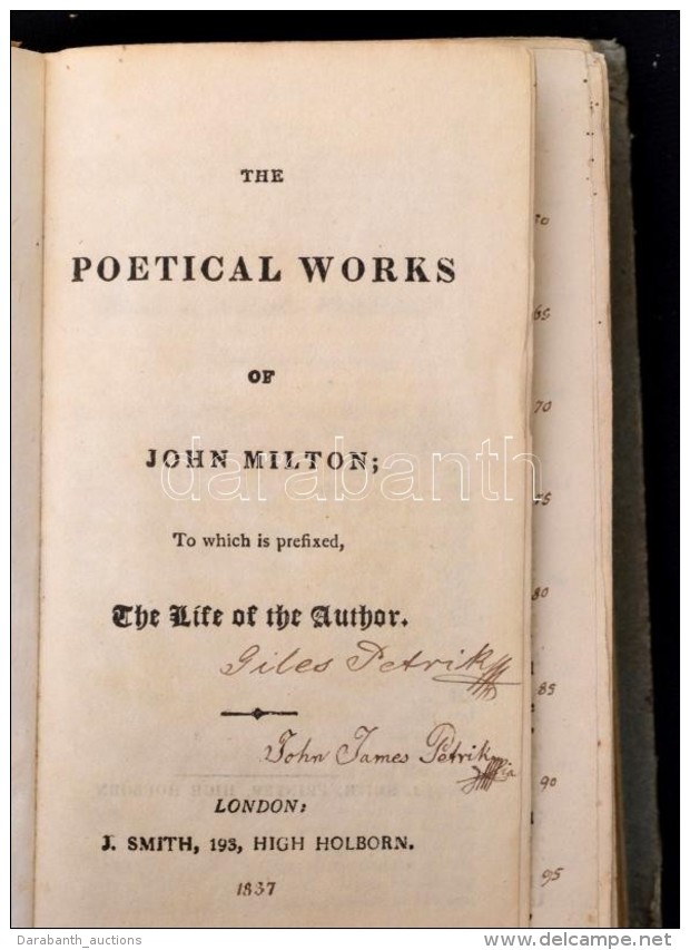 The Poetical Works Of John Milton. With Notes Of Various Authors. London, 1837. Holborn. K&ouml;nyomatos... - Zonder Classificatie