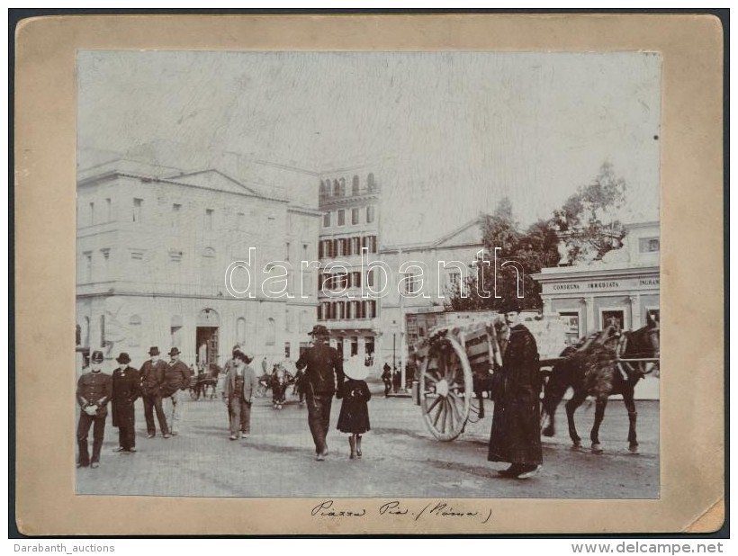 Cca 1910 Piazza Pia, R&oacute;ma, Feliratozva, Kartonra Ragasztva, 14&times;19 Cm - Autres & Non Classés