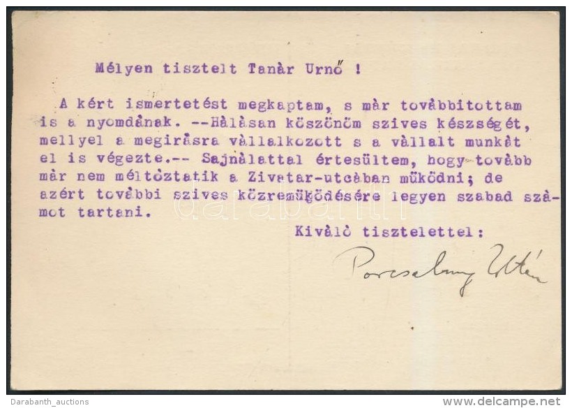 Porcsalmy Zolt&aacute;n (1890-1968) K&eacute;miai, Fizikai IsmeretterjesztÅ‘, LapszerkesztÅ‘ Saj&aacute;t... - Autres & Non Classés