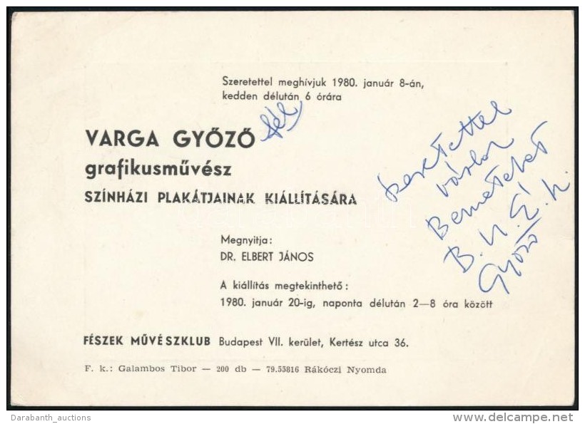 1980 Varga GyÅ‘zÅ‘ GrafikusmÅ±v&eacute;sz Al&aacute;&iacute;r&aacute;sa Ki&aacute;ll&iacute;t&aacute;si... - Autres & Non Classés