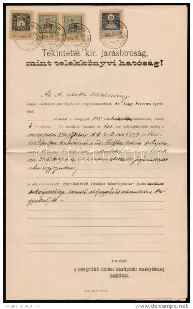 1904 Okm&aacute;ny 2x10f, 30f, 1K Okm&aacute;nyb&eacute;lyegekkel, SZENT-GOTTH&Aacute;RD - Zonder Classificatie