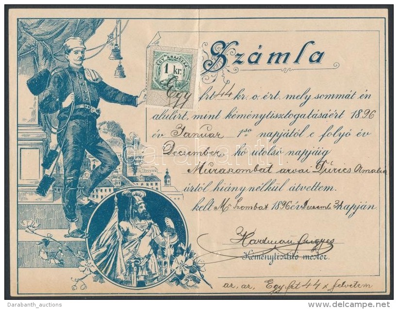 1896 Muraszombat D&iacute;szes K&eacute;m&eacute;nyseprÅ‘ Sz&aacute;mla / Chimneysweep Invoice - Non Classés