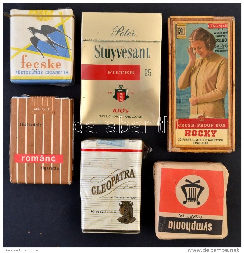 5 Csomag R&eacute;gi Cigaretta (Symphonia, Rom&aacute;nc, Cleopatra, Fecske) + 1 Cigarett&aacute;s Doboz - Autres & Non Classés