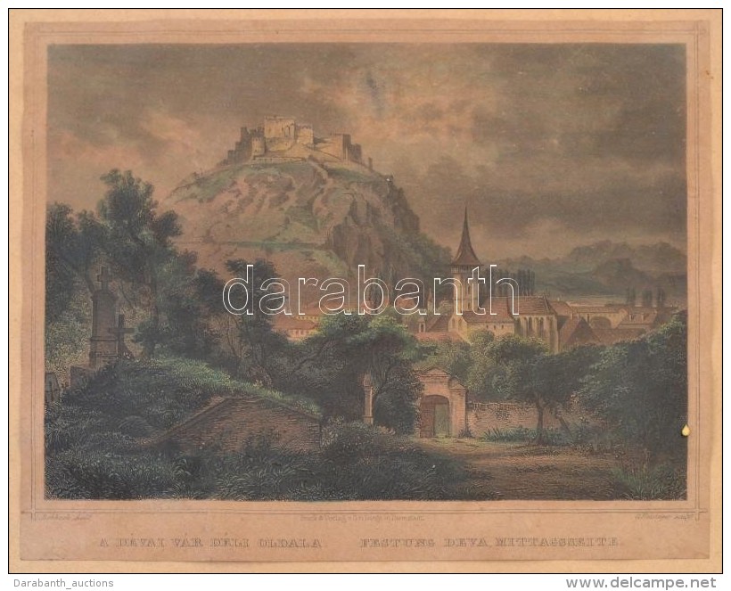 1859 A D&eacute;vai V&aacute;r Nyugatr&oacute;l - Festung Deva, Abendseite. Ac&eacute;l Metszet, Ludwig Rohbock... - Prenten & Gravure