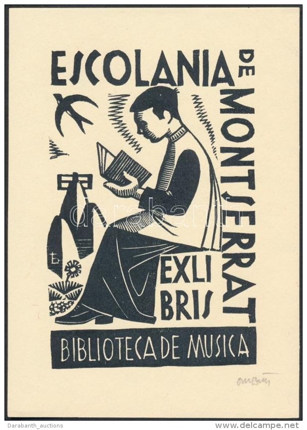 Oriol M.Divi Jelz&eacute;ssel: Ex Libris Escolania De Montserrat, Biblioteca De Musica, Fametszet, Pap&iacute;r,... - Andere & Zonder Classificatie