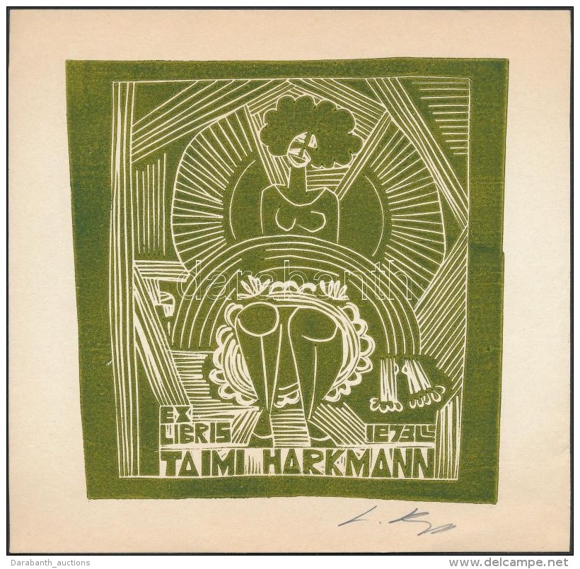 Olvashatatlan Jelz&eacute;ssel: Taimi Harkmann. Lin&oacute;, Pap&iacute;r, Jelzett, 13x13 Cm - Other & Unclassified