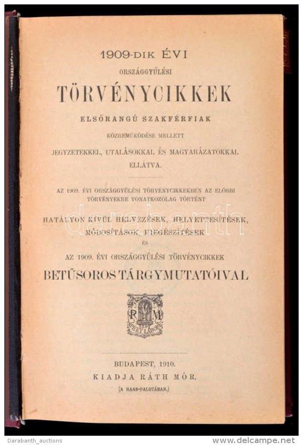 Az 1909-dik &Eacute;vi Orsz&aacute;ggyÅ±l&eacute;si T&ouml;rv&eacute;nycikkek. ElsÅ‘rang&uacute; Szakf&eacute;rfiak... - Zonder Classificatie