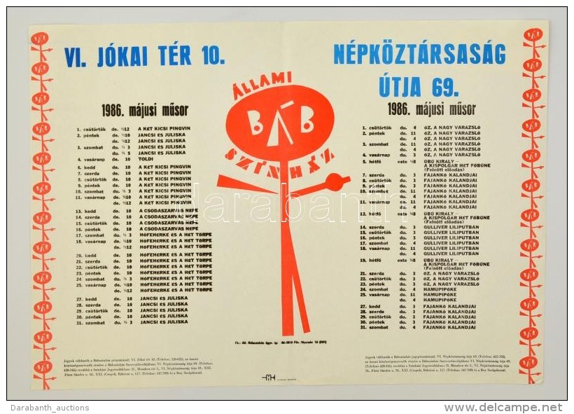 1986 &Aacute;llami B&aacute;bsz&iacute;nh&aacute;z M&aacute;jusi MÅ±sor&aacute;nak Plak&aacute;tja, Hajtott, 41x59... - Andere & Zonder Classificatie