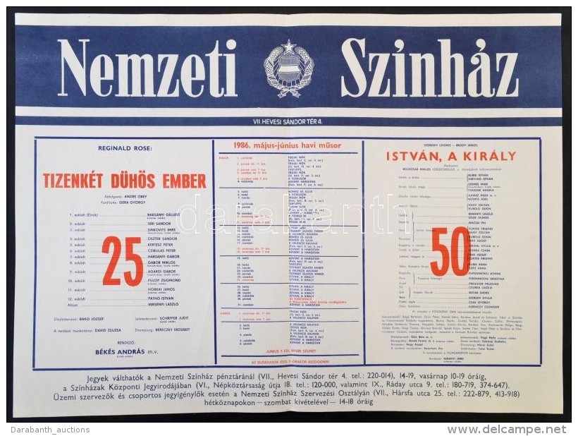 1986 Nemzeti Sz&iacute;nh&aacute;z M&aacute;jus &eacute;s J&uacute;nius Havi MÅ±soros Plak&aacute;tja,... - Other & Unclassified
