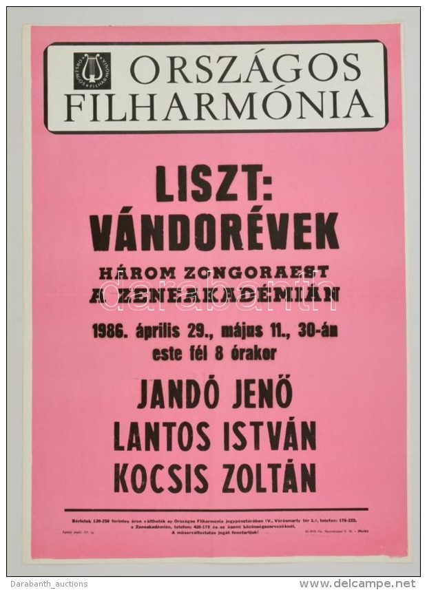 1986 Orsz&aacute;gos Filharm&oacute;nia Liszt: V&aacute;ndor&eacute;vek Zongoraest A Zeneakad&eacute;mi&aacute;n... - Andere & Zonder Classificatie