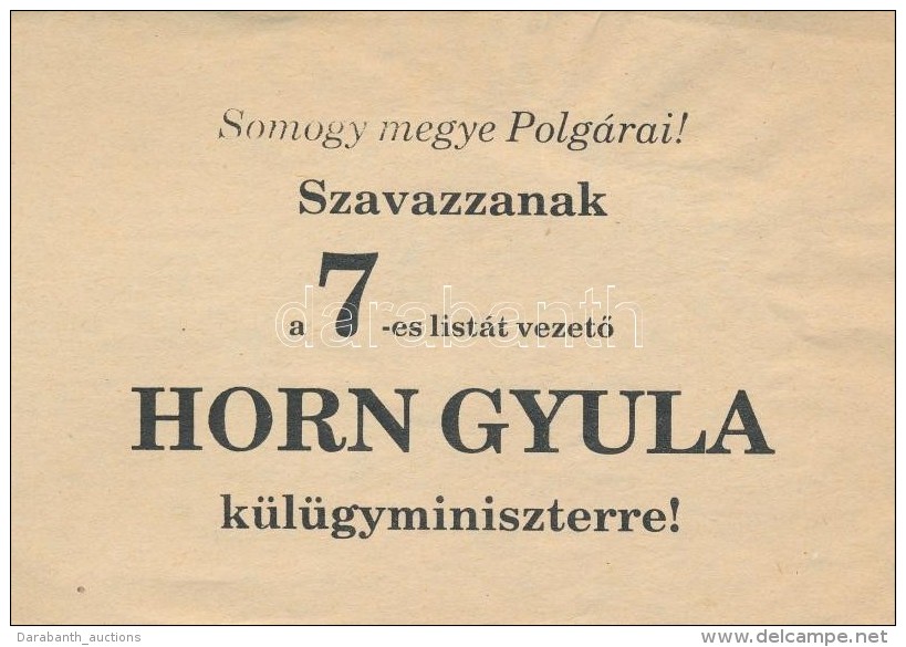 1990 Horn Gyula V&aacute;laszt&aacute;si R&ouml;plapja 2 Db - Zonder Classificatie