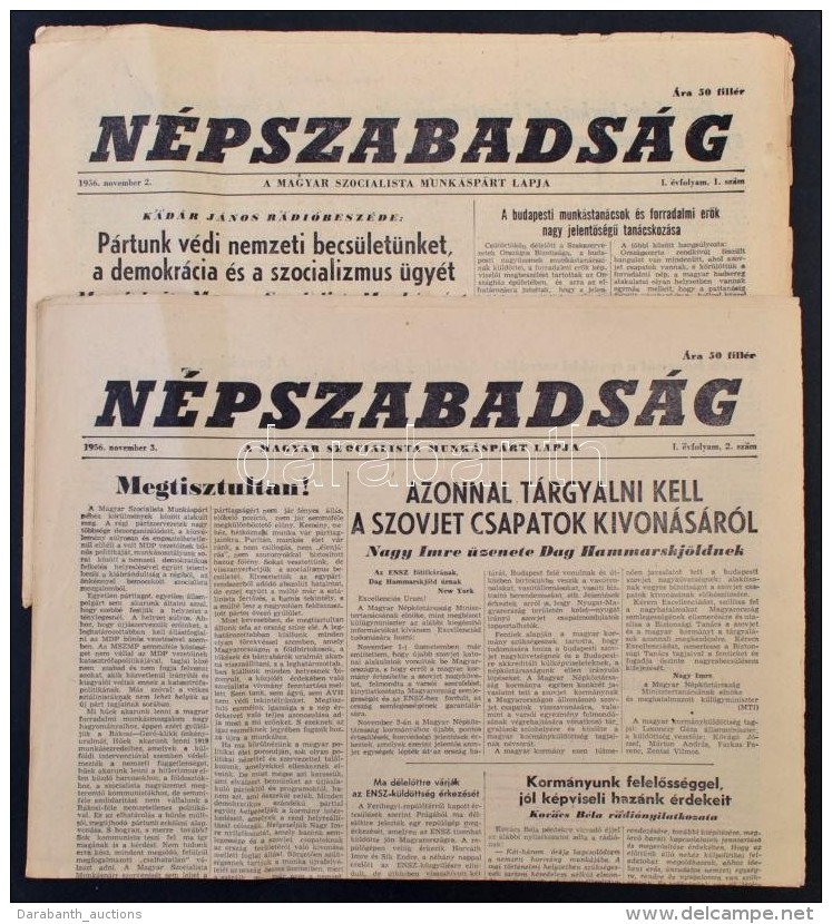 1956 N&eacute;pszabads&aacute;g 1956. November 2.,3. Sz&aacute;mai. I. &eacute;vfolyam 1.,2. Sz&aacute;m.... - Non Classés