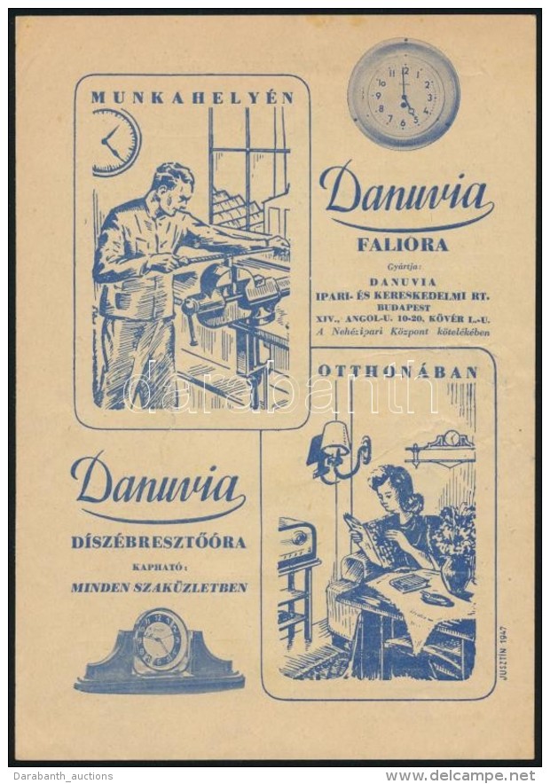 Cca 1940  Danuvia Fali&oacute;ra Rekl&aacute;mnyomtatv&aacute;ny / Clock Advertising - Zonder Classificatie