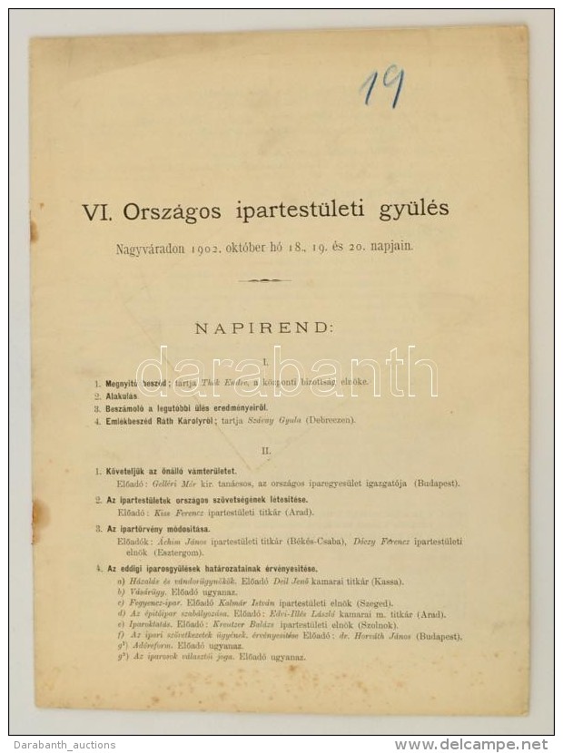 1902 Nagyv&aacute;rad. VI. Orsz. Ipartest&uuml;leti GyÅ±l&eacute;s Programja. 24p. - Non Classés