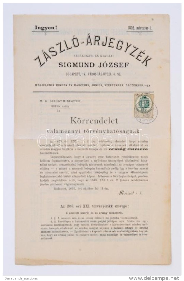 1896 Sigmund J&oacute;zsef Z&aacute;szl&oacute; &aacute;rjegyz&eacute;k 4p. - Zonder Classificatie