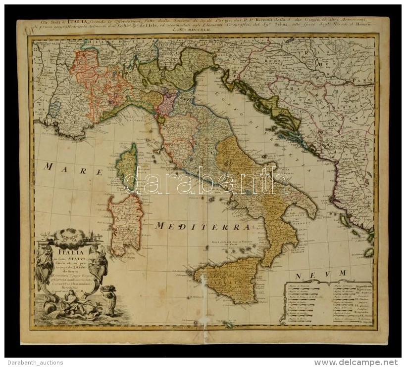 1720  Az Olasz &aacute;llamok T&eacute;rk&eacute;pe. Johann Baptist Homann: Italia In Suos Status Divisa Ex... - Andere & Zonder Classificatie