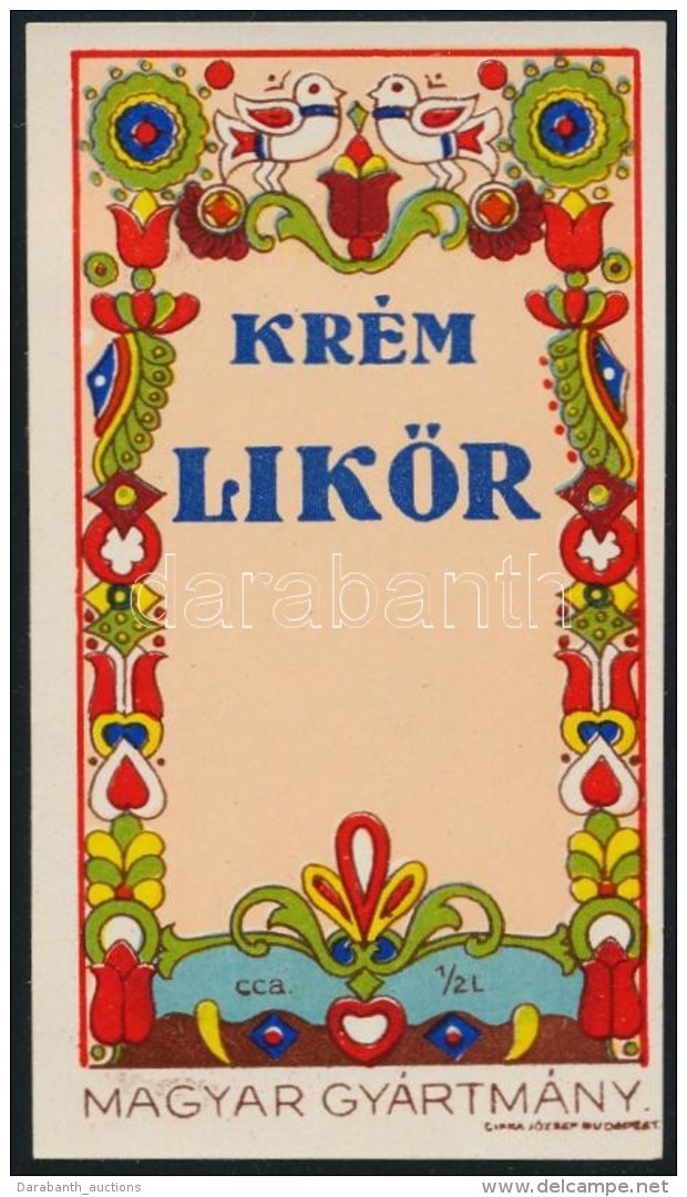Cca 1920-1930 Kr&eacute;m LikÅ‘r Italc&iacute;mke, Cifka J&oacute;zsef, Magyaros Mot&iacute;vumokkal, 10x5 Cm. - Pubblicitari