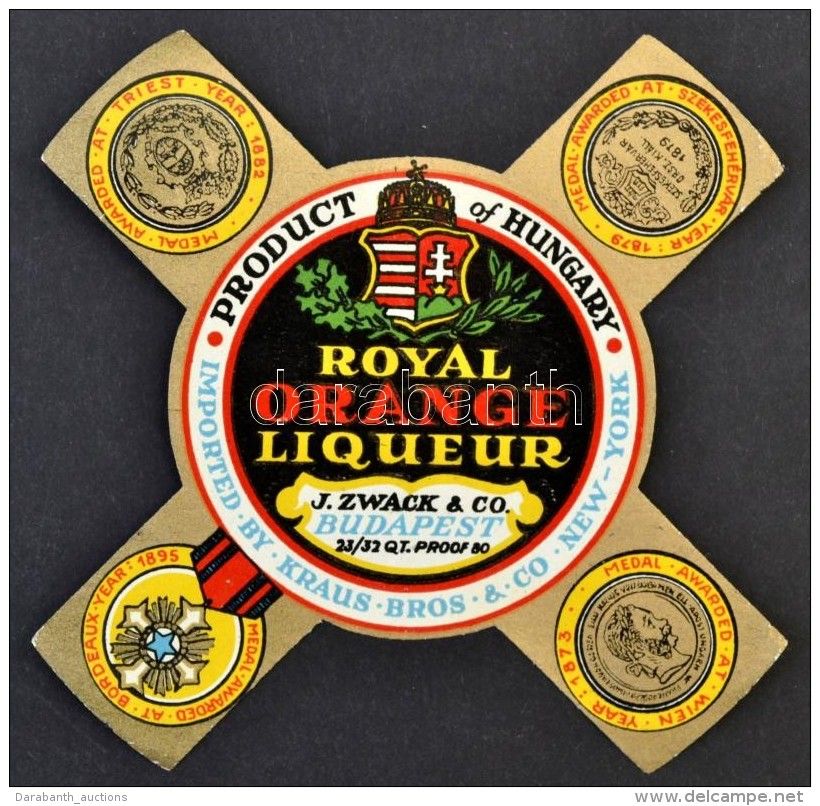 Cca 1935 Zwack Amerikai Exportra Gy&aacute;rtott Royal Orange Liquer Italc&iacute;mke, 12,5x12,5 Cm - Pubblicitari