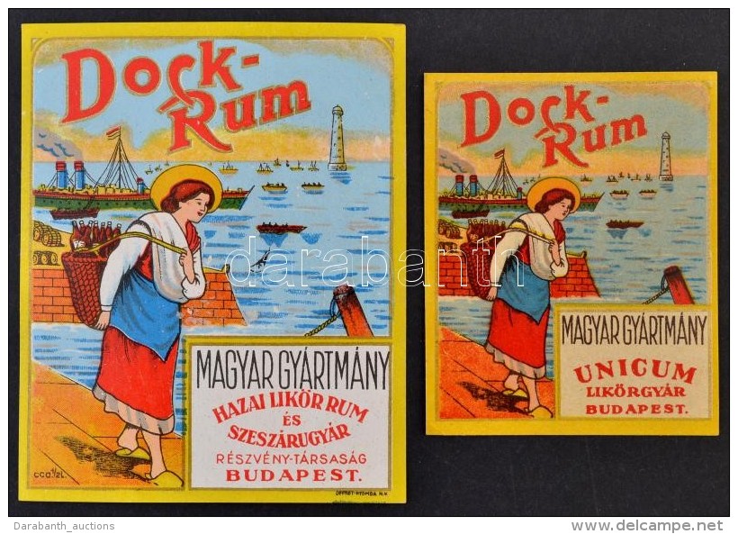 Cca 1940 Dock-Rum Italc&iacute;mke, 2 Db, Unicum LikÅ‘rgy&aacute;r, Hazai LikÅ‘r, Rum, &eacute;s... - Publicités