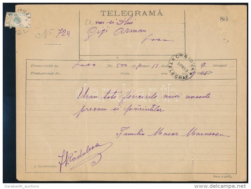 1917 T&aacute;virat Z&aacute;rjeggyel / Telegramm 'CRAIDVA' - Autres & Non Classés