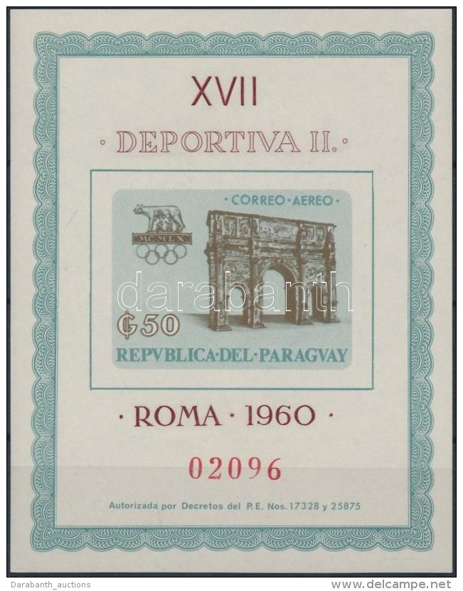 ** 1963 Ny&aacute;ri Olimpia, R&oacute;ma 1960 Blokk Mi 42 - Andere & Zonder Classificatie