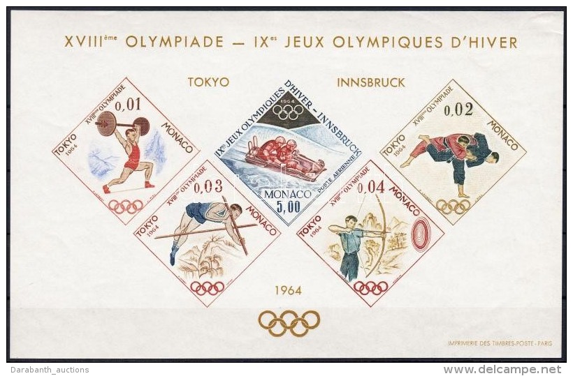 ** 1964 Toki&oacute;i Olimpia K&uuml;l&ouml;nnyomat V&aacute;gott Blokkform&aacute;ban Mi 784-788 Imperforate Block - Andere & Zonder Classificatie