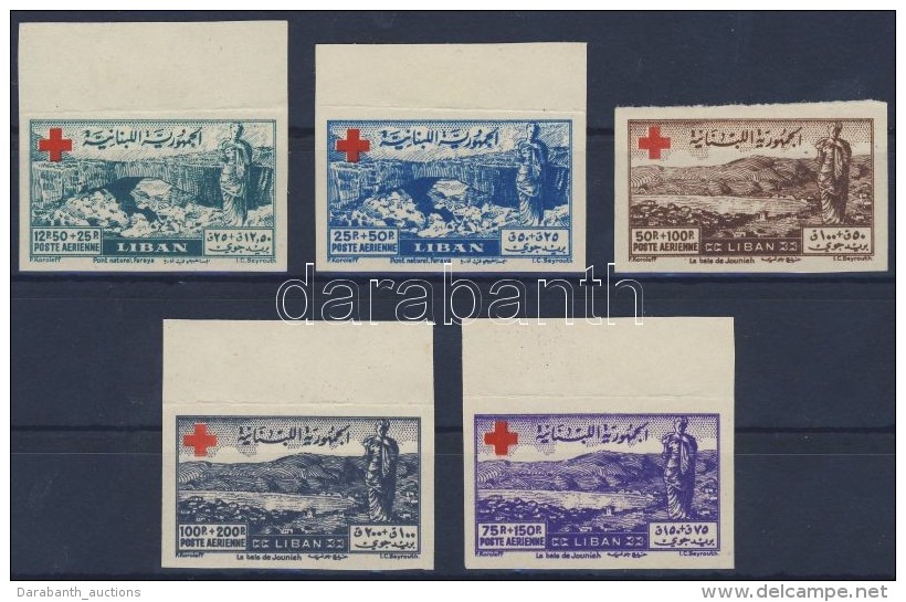 ** 1947 V&ouml;r&ouml;skereszt V&aacute;gott L&eacute;giposta Sor / Red Cross Imperforated Airmail Set Mi 377-381 - Autres & Non Classés