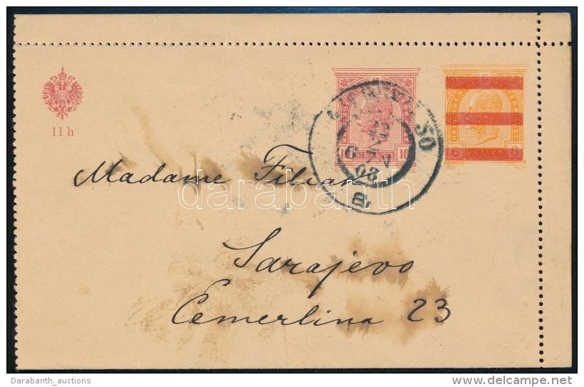 1908 Fel&uuml;lnyomott D&iacute;jjegyes Z&aacute;rt LevelezÅ‘lap Szarajev&oacute;ba / PS-cover Card To Sarajevo - Altri & Non Classificati