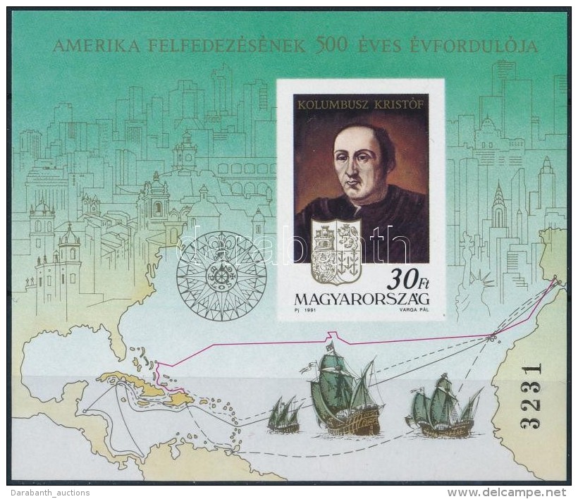 ** 1991 Amerika Felfedez&eacute;s&eacute;nek 500. &eacute;vfordul&oacute;ja V&aacute;gott Blokk (12.000) - Andere & Zonder Classificatie