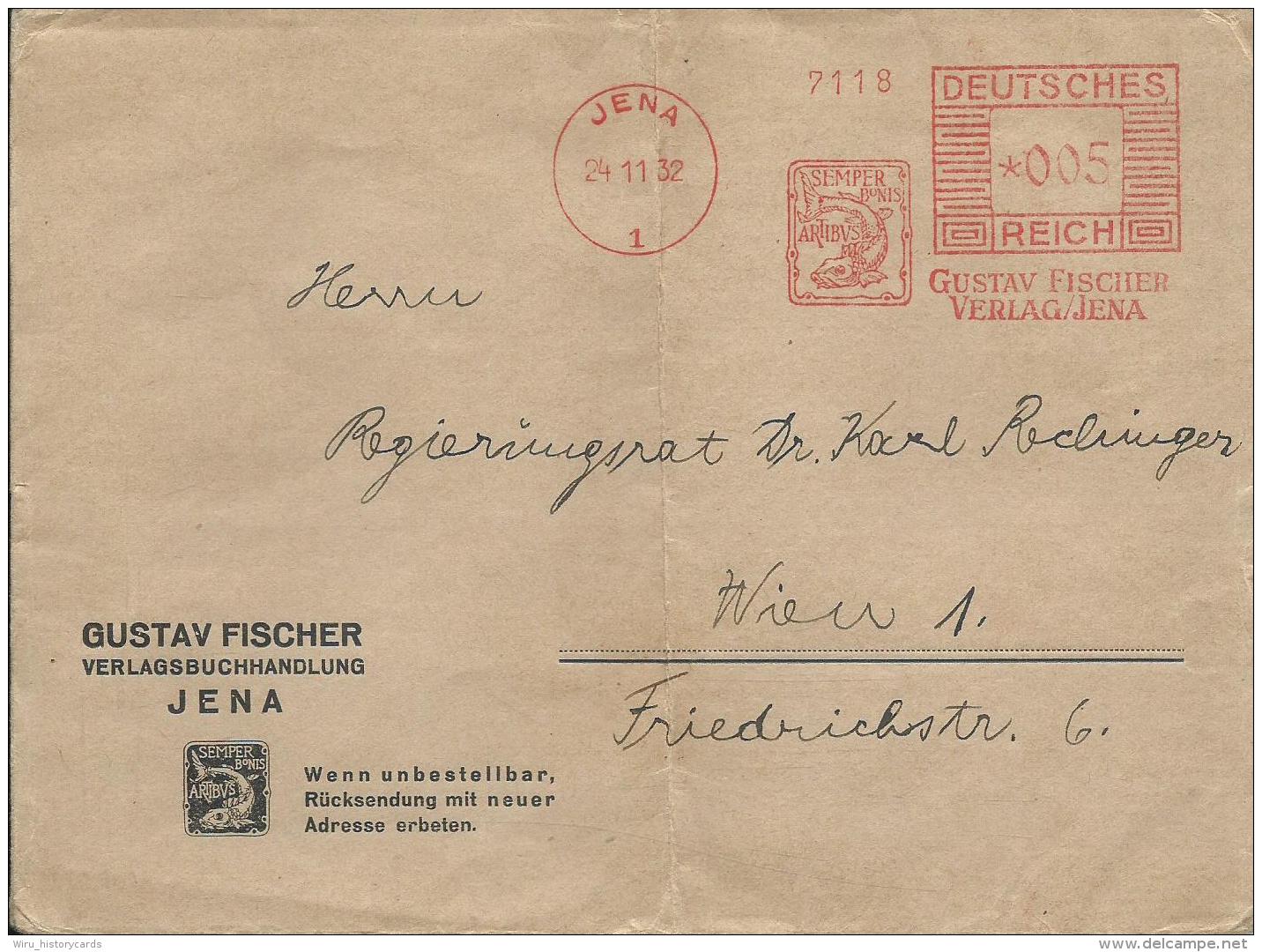 B3  Drucksache , Cover  ( Gustav Fischer , Verlagsbuchhandlung ) Von Jena Nach Wien Um 1932 - Sonstige & Ohne Zuordnung