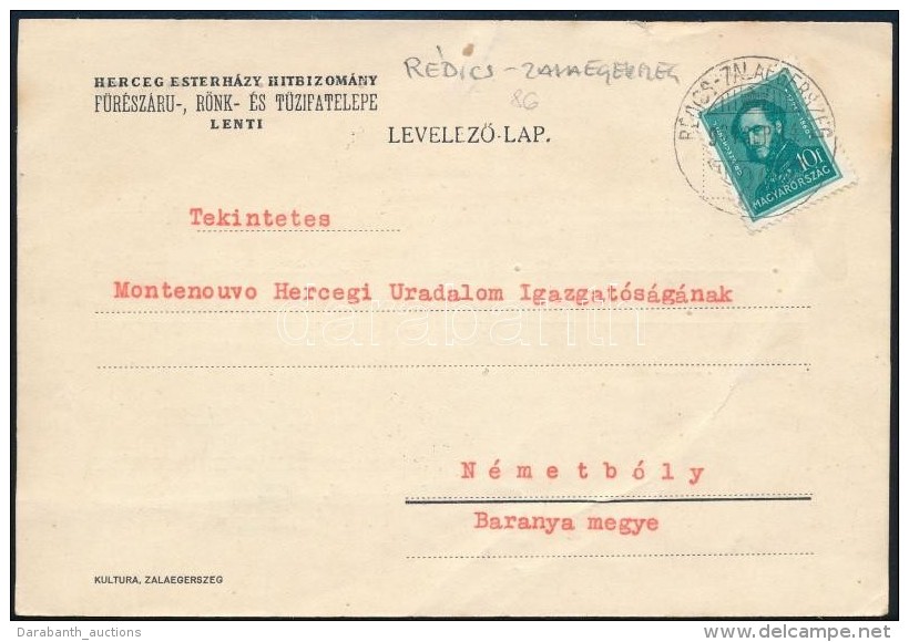 1934 R&eacute;dics - Zalaegerszeg Vas&uacute;ti Mozg&oacute;posta B&eacute;lyegz&eacute;s LevelezÅ‘lapon - Other & Unclassified