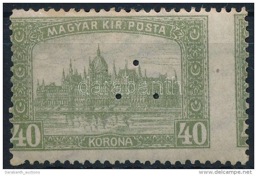 ** 1921 Parlament K&eacute;pbe Fogazott 40K H&aacute;rmas Lyukaszt&aacute;ssal - Andere & Zonder Classificatie