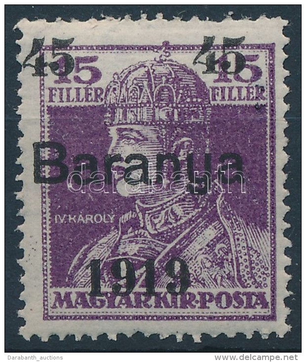 ** Baranya I. 1919 K&aacute;roly 45f/15f Pr&oacute;banyomat Fekete Fel&uuml;lnyom&aacute;ssal, Bodor... - Other & Unclassified