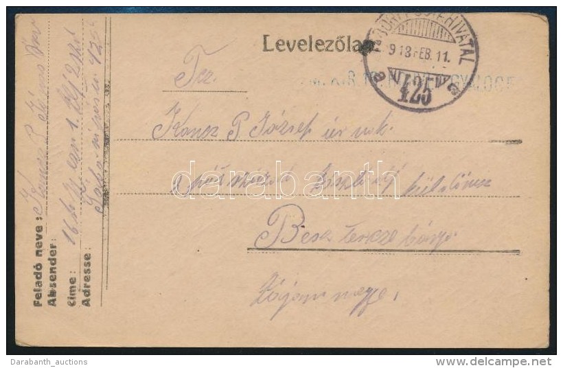 1918 T&aacute;bori Posta LevelezÅ‘lap 'M.KIR. 16. HONV&Eacute;D GYALOGEZRED' + 'TP 425 A' - Andere & Zonder Classificatie