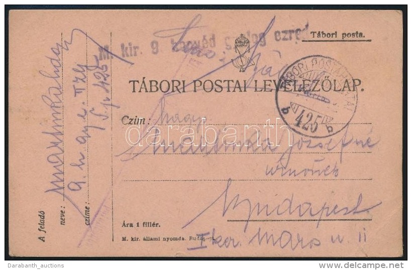 1917 T&aacute;bori Posta LevelezÅ‘lap 'M.kir. 9. Honv&eacute;d Gyalog Ezred' + 'TP 425 B' - Other & Unclassified