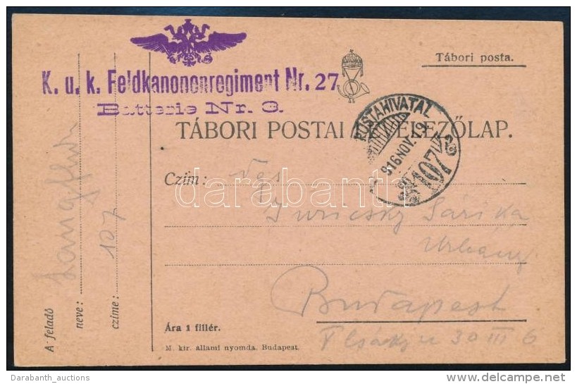 1916 T&aacute;bori Posta LevelezÅ‘lap ,,FP 27' + ,,TP 107' - Andere & Zonder Classificatie