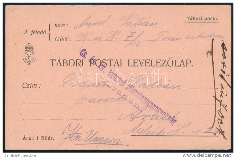 1914 I. Vil&aacute;gh&aacute;bor&uacute;s T&aacute;bori Postai LevelezÅ‘lap ,,Cs. &eacute;s Kir. Katonai... - Other & Unclassified