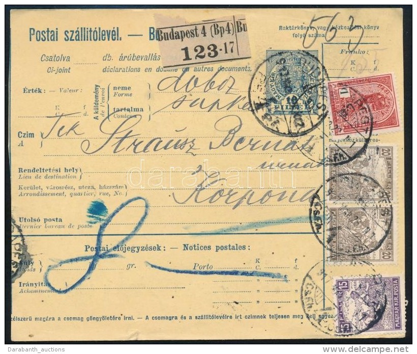 1917 Postai Sz&aacute;ll&iacute;t&oacute;lev&eacute;l 1,55K B&eacute;rmentes&iacute;t&eacute;ssel, Az 1K... - Autres & Non Classés