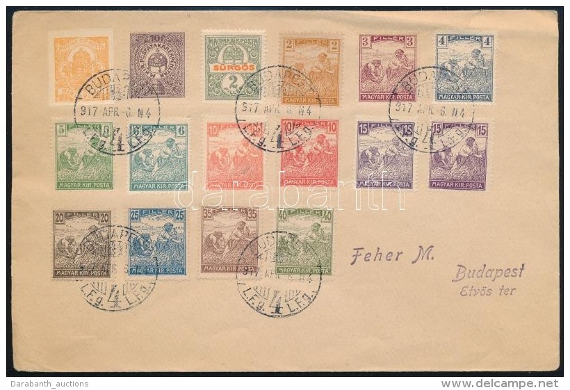 1917 Helyi Lev&eacute;l 16 B&eacute;lyeggel B&eacute;rmentes&iacute;tve / Local Cover With 16 Stamps Franking - Andere & Zonder Classificatie