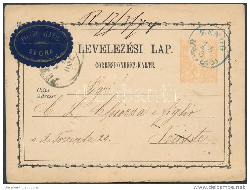 1874 2kr D&iacute;jjegyes LevelezÅ‘lap PS Card K&eacute;k / Blue  'ZENGG' - Andere & Zonder Classificatie