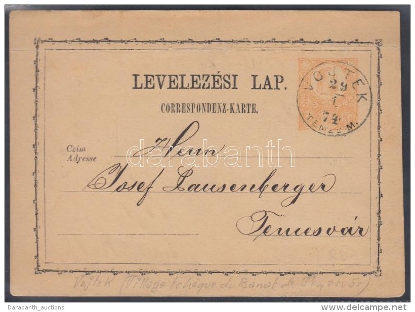 1874 D&iacute;jjegyes LevelezÅ‘lap / PS-card 'VOJTEK TEMES M.' - Other & Unclassified