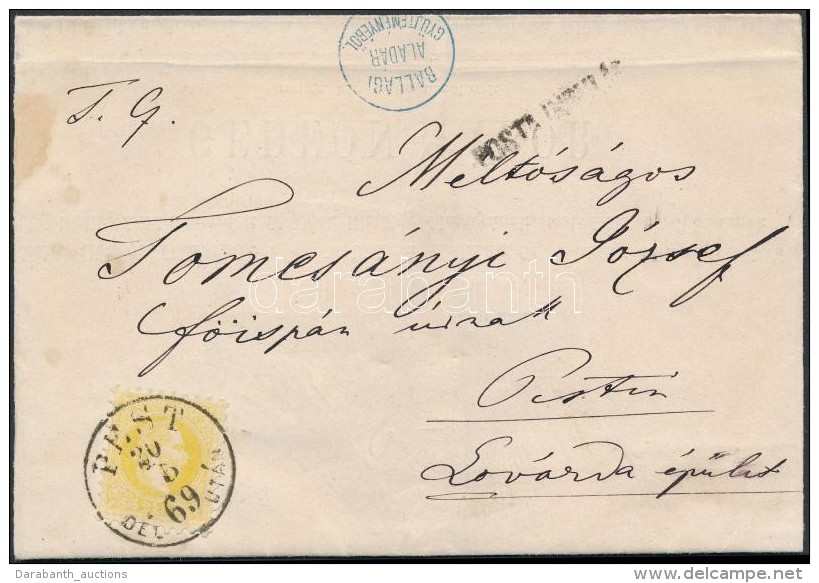 1869 2kr Citroms&aacute;rga Helyi Nyomtatv&aacute;nyon / 2kr Yellow On Local Printed Matter 'PEST / D&Eacute;L... - Other & Unclassified