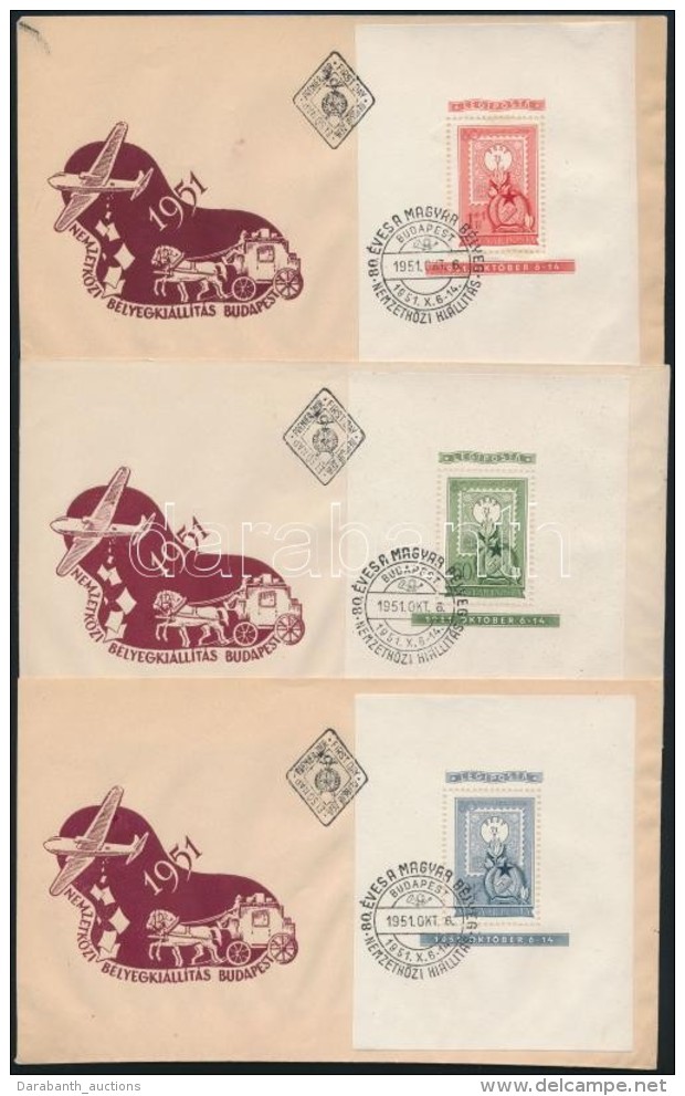 1951 80 &eacute;ves A Magyar B&eacute;lyeg Blokk Sor 3 Db FDC-n - Otros & Sin Clasificación