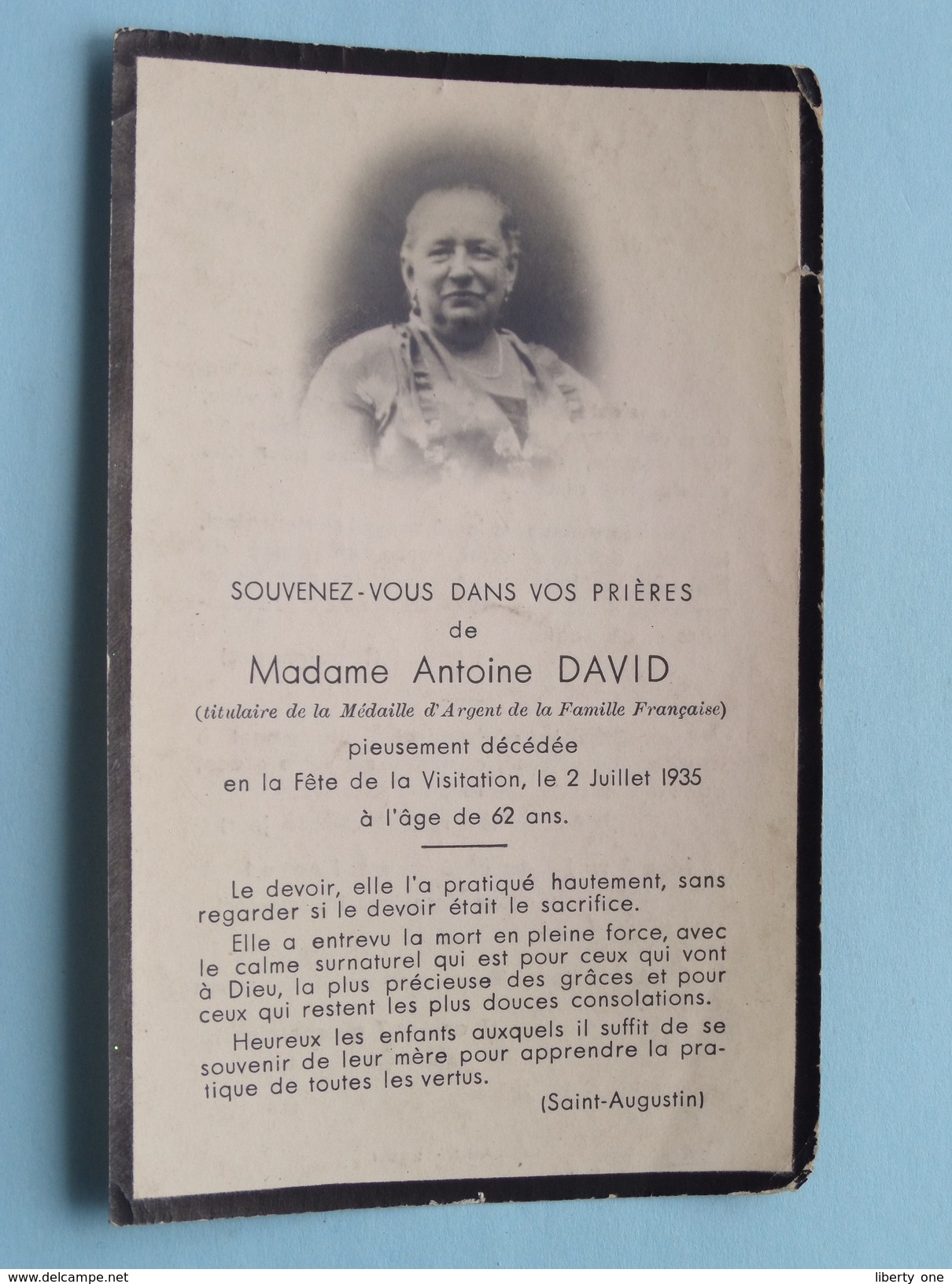 DP Mme Antoine DAVID ( ) Décédée ( Fête De La Visitation ) 2 Juillet 1935 à L'age De 62 Ans - FR ! - Religione & Esoterismo