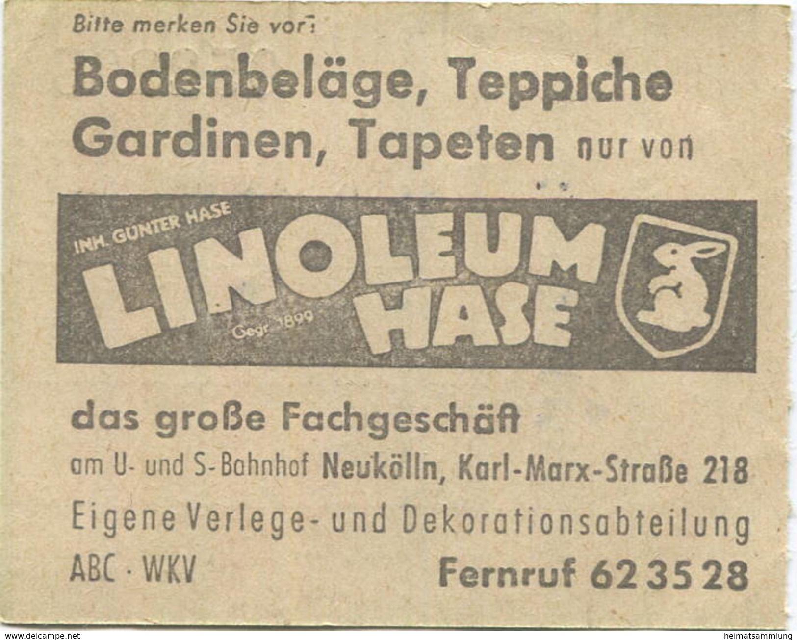 Deutschland - Berlin - BVG - Sammelkarte - Strassenbahn / U-Bahn 4 Fahrten Ohne Umsteigeberechtigung 1958 - Rückseitig W - Europe