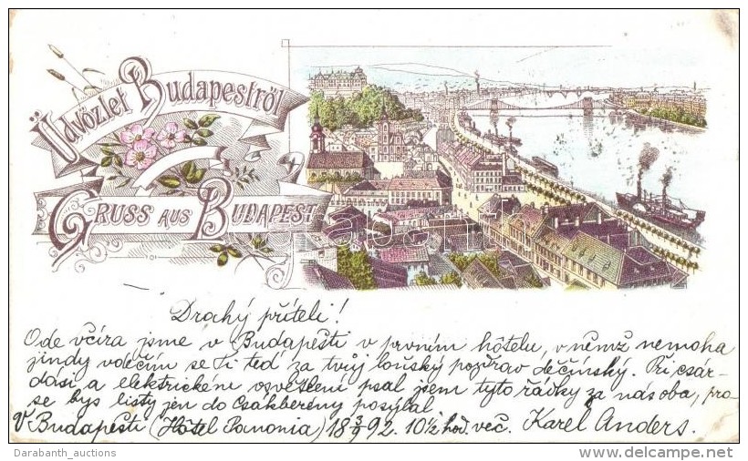 T2/T3 1892 (Vorl&auml;ufer!) Budapest, L&aacute;tk&eacute;p. Floral, Litho (EK) - Sin Clasificación