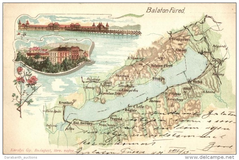 T2/T3 Balatonf&uuml;red, Balaton T&eacute;rk&eacute;p, K&aacute;rolyi Gy. Kiad&aacute;sa, Floral Litho - Sin Clasificación